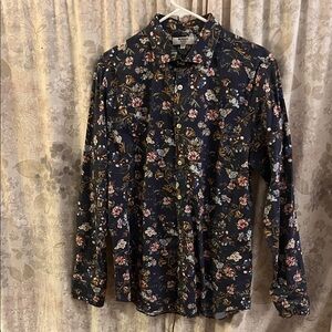 Murano Collezione Floral Shirt with Blue and Gold Accents